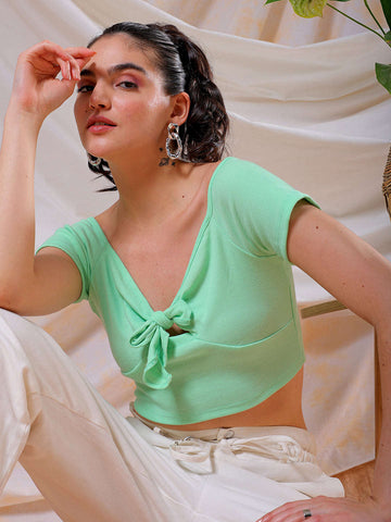 Shop Freehand Women Green Fitted Solid Sweetheart Neck Off Shoulder Top Online.
