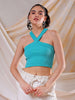 Shop Freehand Women Green Fitted Solid V-Neck Crop Top Online.