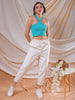 Shop Freehand Women Green Fitted Solid V-Neck Crop Top Online.
