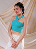 Shop Freehand Women Green Fitted Solid V-Neck Crop Top Online.