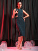 Shop Freehand Women Green Fitted Textured Round Neck Cut Out Dress Online.