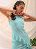 Shop Freehand Women Green Fitted Textured Round Neck Ruffle Dress Online.