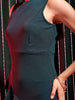 Shop Freehand Women Green Fitted Textured Round Neck Ruffle Dress Online.