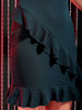 Shop Freehand Women Green Fitted Textured Round Neck Ruffle Dress Online.