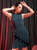 Shop Freehand Women Green Fitted Textured Round Neck Ruffle Dress Online.