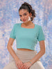 Shop Freehand Women Green Fitted Textured Square Neck Crop Top Online.