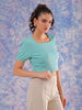 Shop Freehand Women Green Fitted Textured Square Neck Crop Top Online.