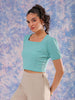 Shop Freehand Women Green Fitted Textured Square Neck Crop Top Online.