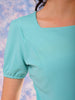 Shop Freehand Women Green Fitted Textured Square Neck Crop Top Online.