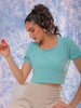 Shop Freehand Women Green Fitted Textured Square Neck Crop Top Online.