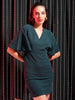 Shop Freehand Women Green Fitted Textured V-Neck Mini Dress Online.