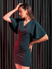Shop Freehand Women Green Fitted Textured V-Neck Mini Dress Online.