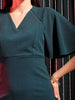 Shop Freehand Women Green Fitted Textured V-Neck Mini Dress Online.