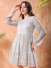 Shop Freehand Women Grey Fit and Flare Lace Round Neck Tiered Dress Online.