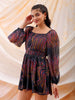 Shop Freehand Women Multicolor Fit and Flare Futuristic Scoop Neck Mini Dress Online.