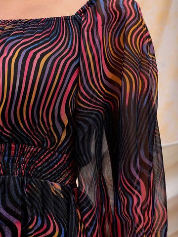 Shop Freehand Women Multicolor Fit and Flare Futuristic Scoop Neck Mini Dress Online.