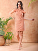 Shop Freehand Women Orange Fitted Lace Round Neck Sheath Dress Online.