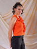 Shop Freehand Women Orange Fitted Textured Ruffled Ruffle Top Online.