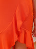 Shop Freehand Women Orange Fitted Textured Scoop Neck Partywear Ruffle Dress Online.