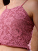 Shop Freehand Women Pink Fitted Lace Round Neck Cami Top Online.