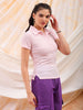 Shop Freehand Women Pink Fitted Solid Collared Shirt Style Online.