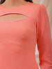 Shop Freehand Women Pink Fitted Textured Round Neck Partywear Cut Out Dress Online.