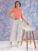 Shop Freehand Women Pink Fitted Textured Scoop Neck Ruffle Top Online.