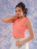 Shop Freehand Women Pink Fitted Textured Scoop Neck Ruffle Top Online.