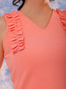 Shop Freehand Women Pink Fitted Textured Scoop Neck Ruffle Top Online.