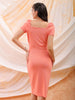 Shop Freehand Women Pink Fitted Textured Square Neck Wrap Dress Online.