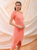Shop Freehand Women Pink Fitted Textured Square Neck Wrap Dress Online.