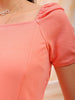 Shop Freehand Women Pink Fitted Textured Square Neck Wrap Dress Online.