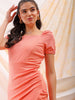 Shop Freehand Women Pink Fitted Textured Square Neck Wrap Dress Online.