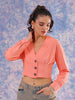 Shop Freehand Women Pink Fitted Textured V-Neck Button down top Online.