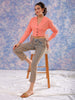 Shop Freehand Women Pink Fitted Textured V-Neck Button down top Online.