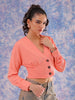 Shop Freehand Women Pink Fitted Textured V-Neck Button down top Online.