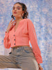 Shop Freehand Women Pink Fitted Textured V-Neck Button down top Online.