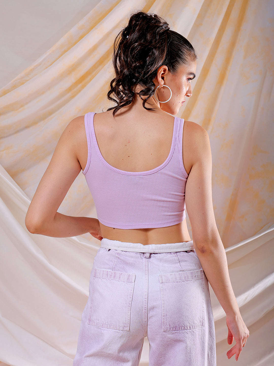 Shop Freehand Women Purple Fitted Solid Square Neck Crop Top Online.