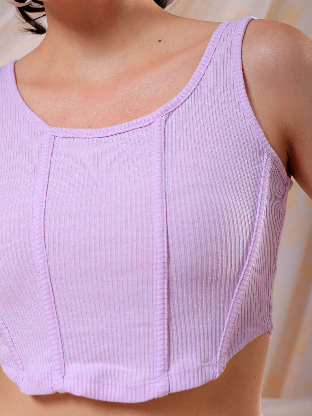 Shop Freehand Women Purple Fitted Solid Square Neck Crop Top Online.