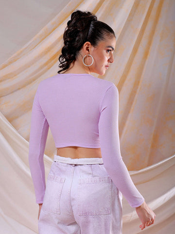 Shop Freehand Women Purple Fitted Solid V-Neck Regular Online.
