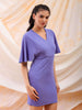 Shop Freehand Women Purple Fitted Textured V-Neck Mini Dress Online.