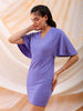 Shop Freehand Women Purple Fitted Textured V-Neck Mini Dress Online.