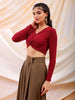 Shop Freehand Women Red Fitted Solid V-Neck Regular Online.
