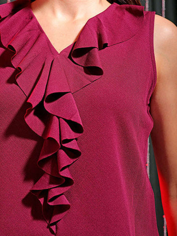 Shop Freehand Women Red Fitted Textured Ruffled Ruffle Top Online.