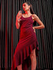 Shop Freehand Women Red Fitted Textured Scoop Neck Partywear Ruffle Dress Online.