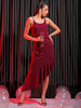 Shop Freehand Women Red Fitted Textured Scoop Neck Partywear Ruffle Dress Online.