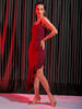 Shop Freehand Women Red Fitted Textured Scoop Neck Partywear Ruffle Dress Online.