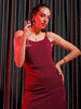 Shop Freehand Women Red Fitted Textured Scoop Neck Partywear Ruffle Dress Online.