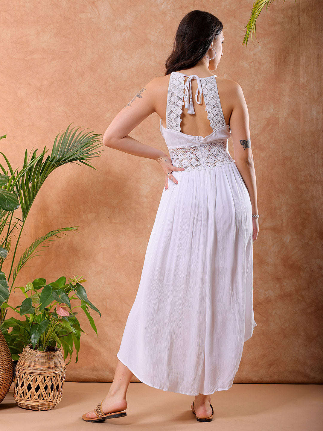 Shop Freehand Women White Fit And Flare Solid V-Neck Maxi Dress Online.