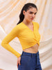 Shop Freehand Women Yellow Fitted Solid V-Neck Regular Online.